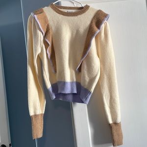 &MERCI, SIZE M, CREAM/TAN/LILAC, RUFFLE SWEATER!